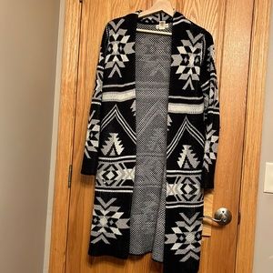 Long Open Front Geometric Sweater